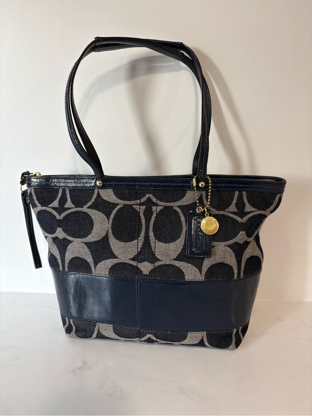 COACH Denim Signature Stripe Shoulder Tote Bag | 12546